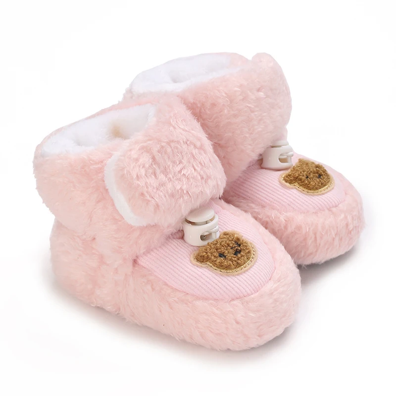 Baby Learning Walk Shoes 0‑1 Year Old, Cute Bear Embroidery Plush Winter Booties, Soft Crib Shoes for Newborn Boys Girls