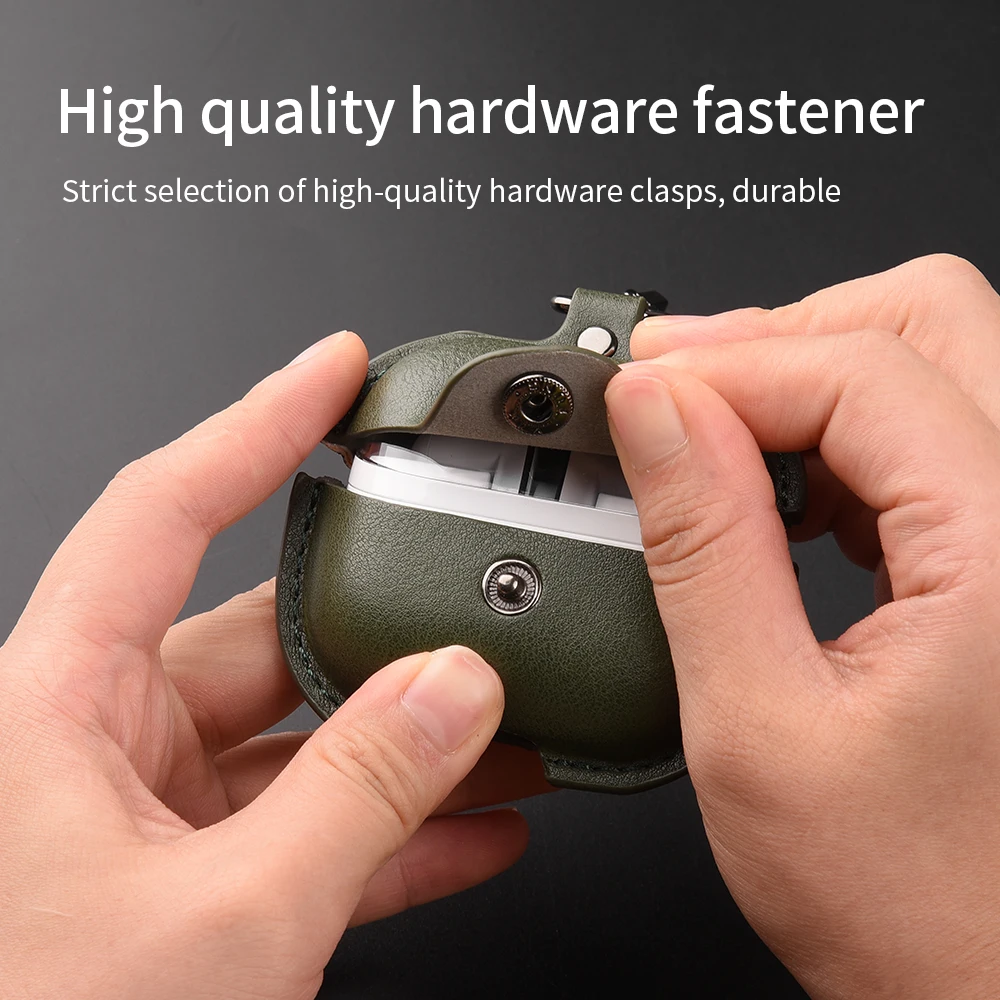 サムスンギャラクシーバッド3プロ用の高級PUレザーイヤホンケース,フック付きビジネスカバー,充電ボックス