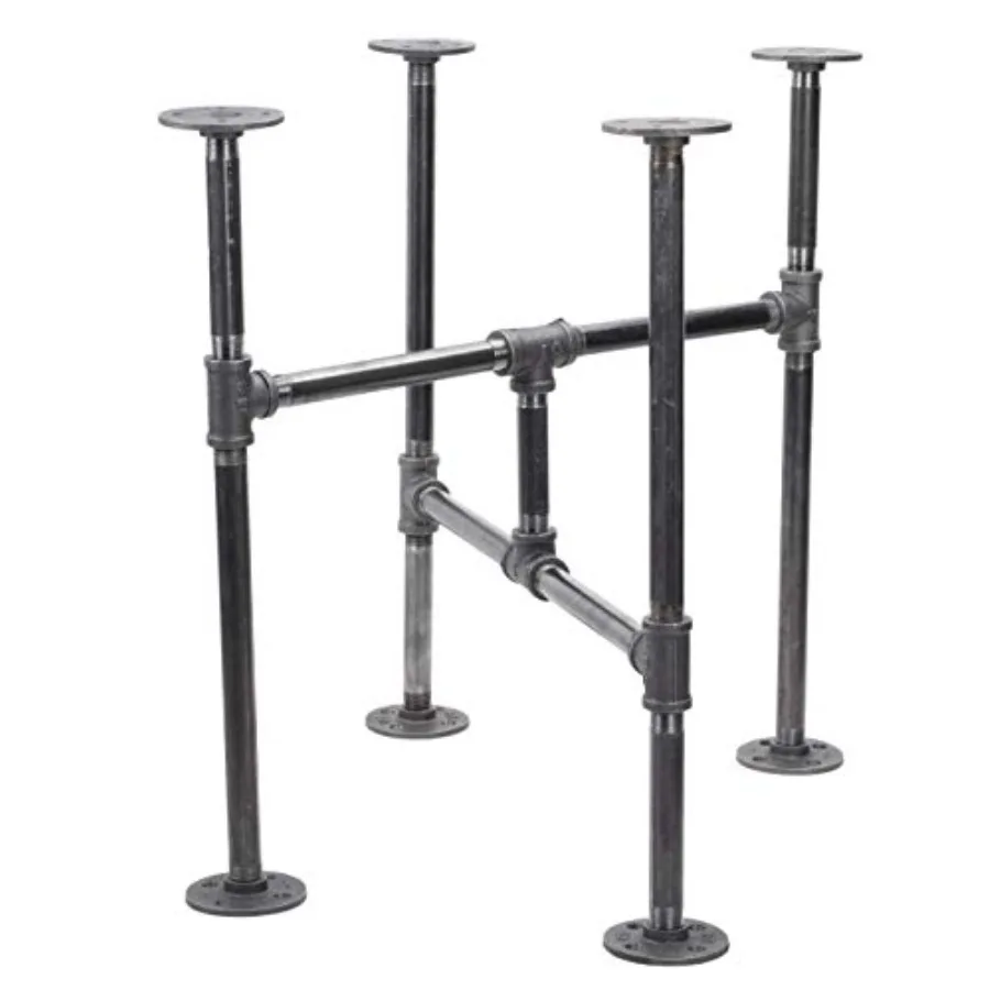 

End Table Leg Set Rustic Industrial Side Table Base Kit Dark Grey Black Rough Pipes and Fittings Heavy Weight Construction Turn