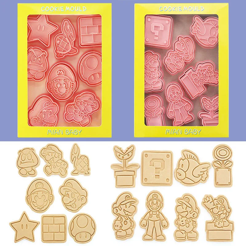 6/8 Pcs Super Mario Baking Mold Mario Bros Yoshi Luigi Anime Figures Model Kitchen Supplies Applicable To Cookie Cake Making