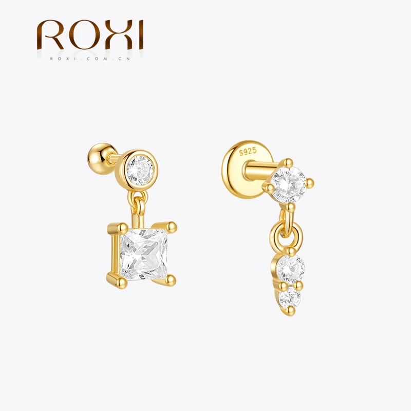 ROXI 925 Sterling Silver White zircone Charms orecchini piercing per le donne elegante orecchino a bottone gioielli per feste di matrimonio pendientes