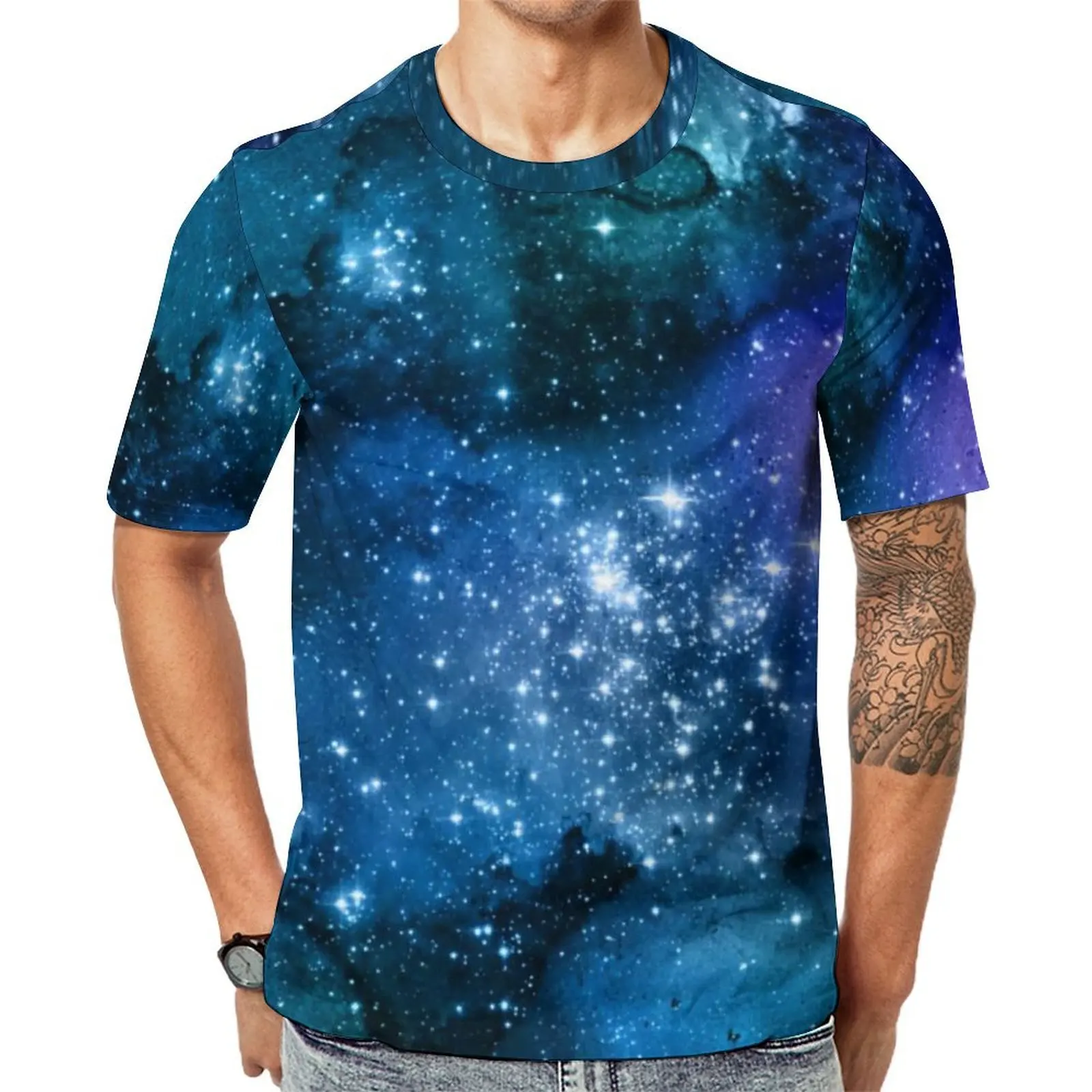 Blue Sky White Sparkles T-Shirt Galaxy Lovers Starry Space Fashion T-Shirts Men Streetwear Tee Shirt Summer Short Sleeve Tees