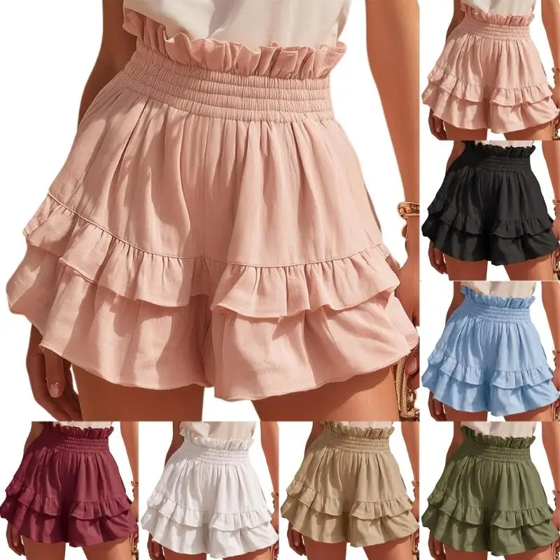 

Women's Ruffle Short Flowy Lace Butterfly Short Elastic High Waist Ruffle Tiered Skirts Shorts 6XDA