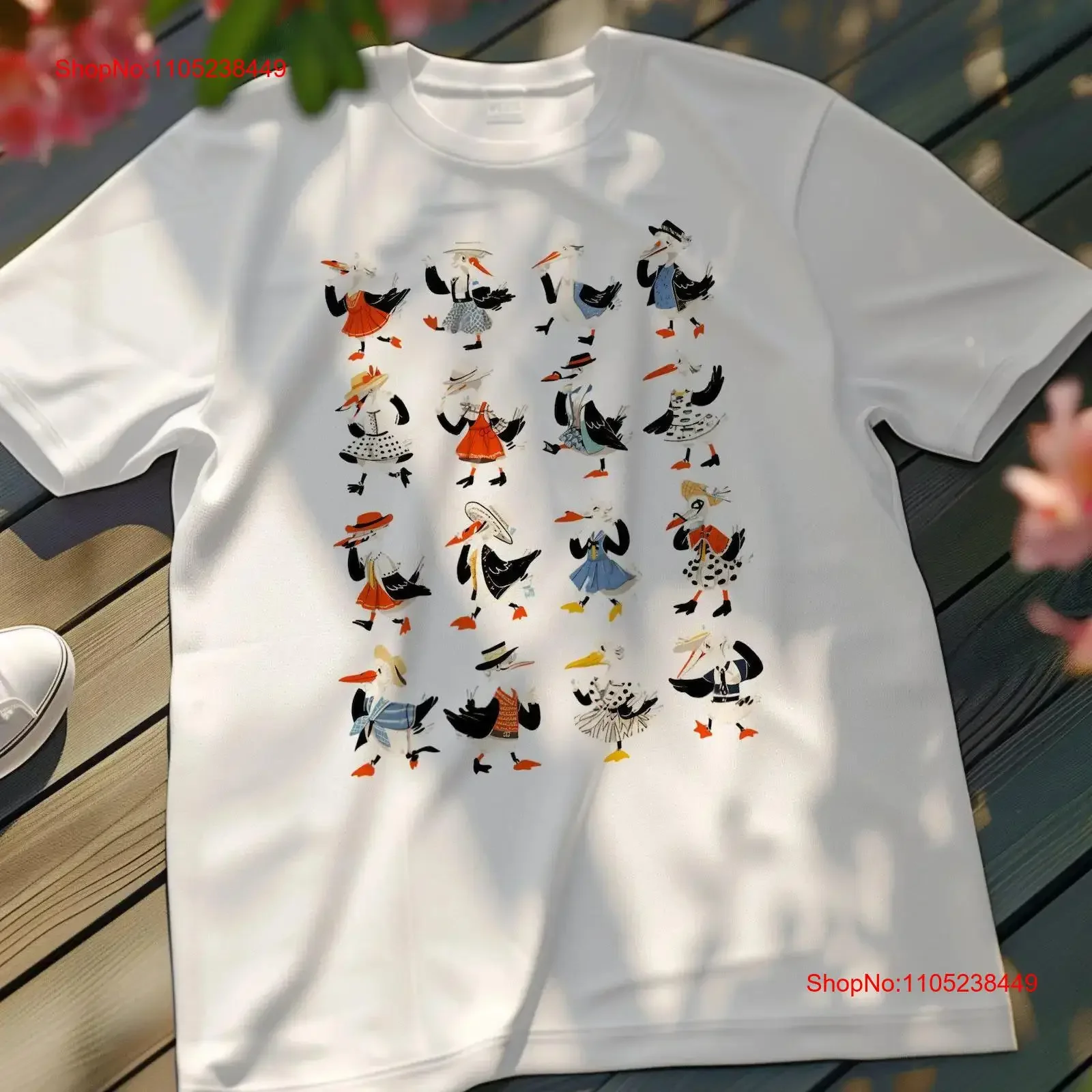 Cute Dancing Birds in Fancy Dresses Art T Shirt Adorable Bird Illustrations Unique Animal Print Top Stylish Duck vintage