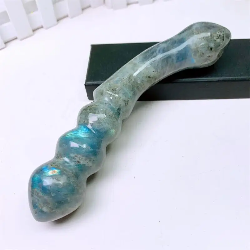 17CM Natural Labradorite Penis Crystal Carvings Massage Healing Stones Reiki Gifts Quartz Home Decoration 1PCS