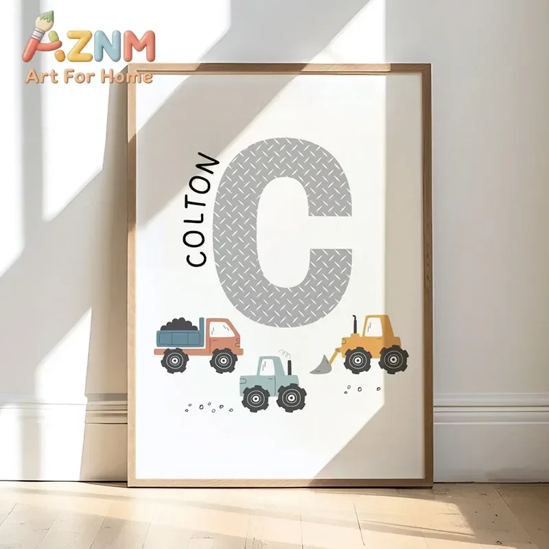 Cartoon Forklift Excavator Car Mud Truck Nursery Wall Art Children's Posters And Prints For Baby Kids Room Decor Canvas Painting