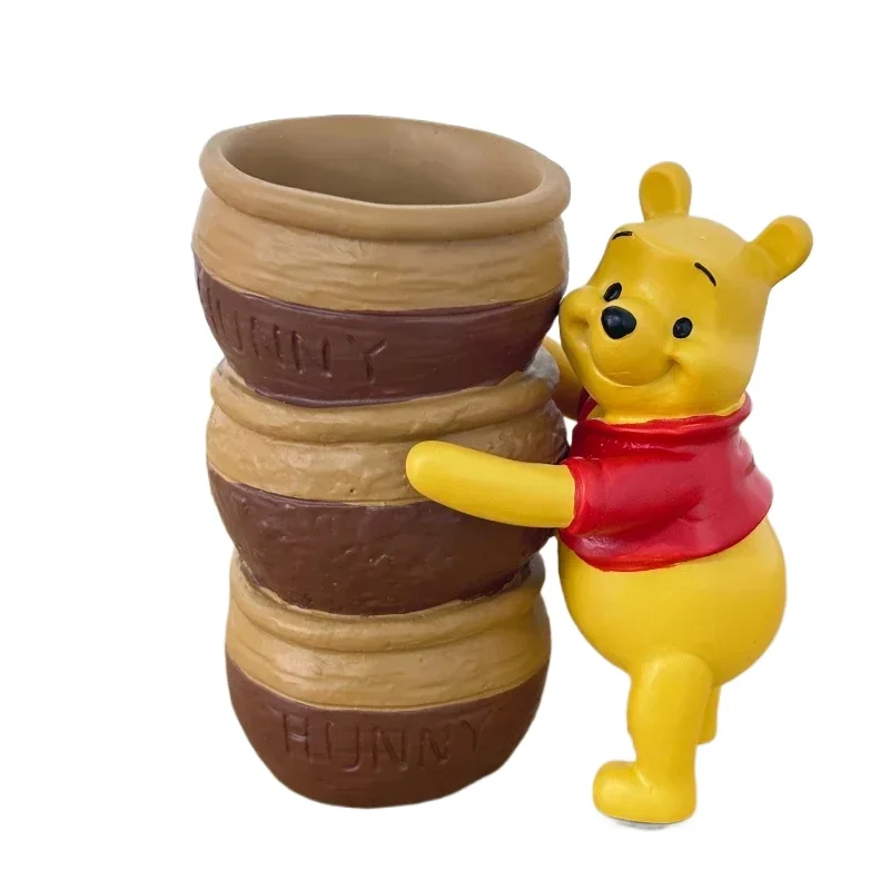 

10cm Winnie The Pooh Bear Cute Pen Holder Stationery Storage Decoration Collectibles Birthday Gifts Resin Desktop Ornaments