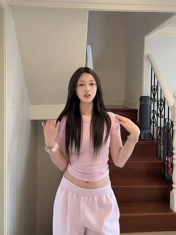 Pure Desire Sexy Girl Pink Or Sve T-shirt da donna Design estivo Slim Fit Vita che abbraccia Top aderente aderente