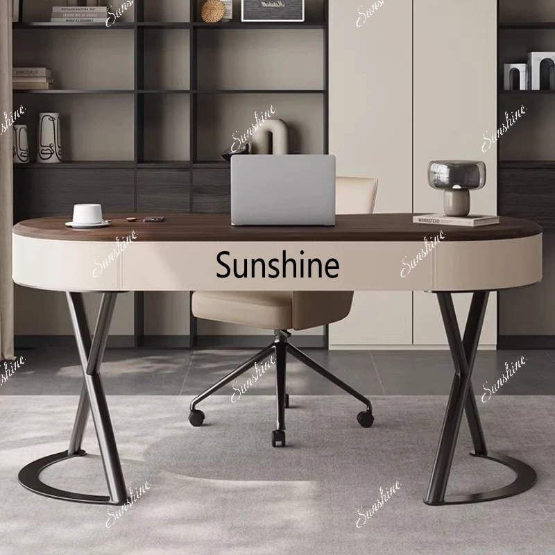 

Italian minimalist curved desk, solid wood office desk, home computer desk