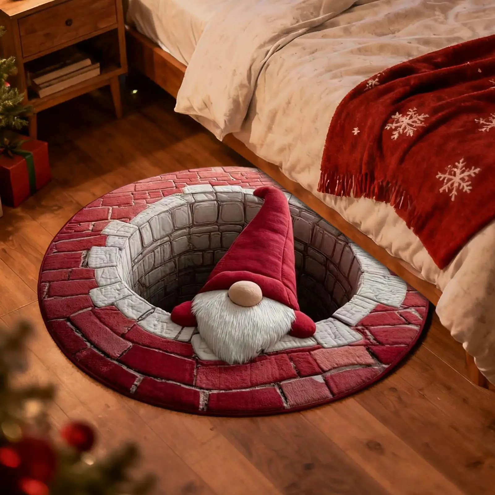 40in Christmas decorations Rug Flat 3D visual effects Santa Claus Carpet doggy Gnome pattern Quilted Round Mat home decor