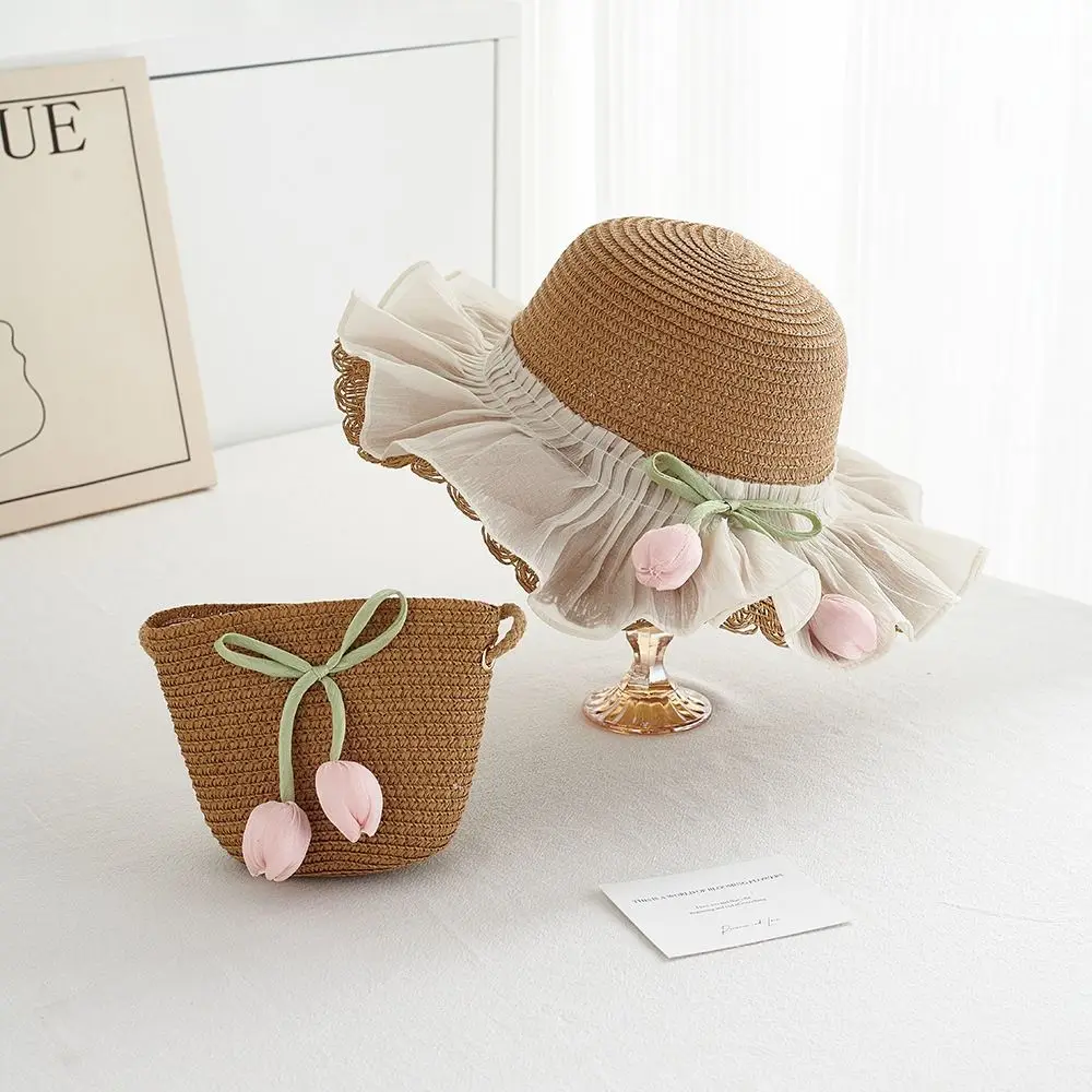 met dezelfde stijl Crossbody tas Tulp Stro Zonnehoed Schaduwhoed Koreaanse stijl Meisjes Emmerhoed Visserspet Opvouwbaar