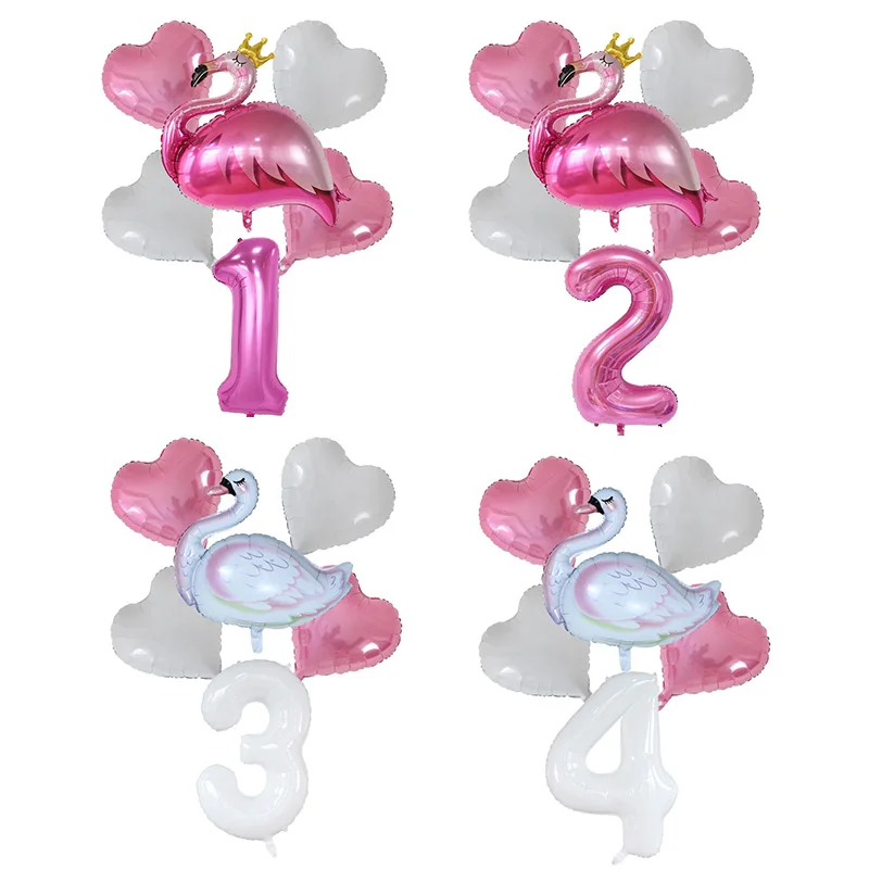 1 SET Große Kronen-Flamingo-Ballons Schwan-Folienballon Geburtstagsparty Süße Deko Herz-Helium 40-Zoll-Zahlenballons
