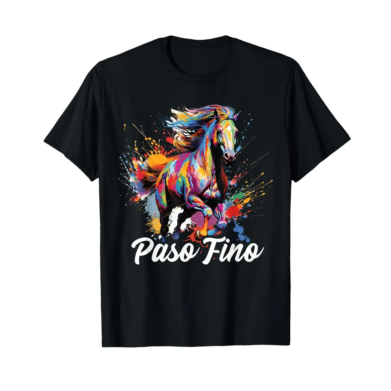 Paso Fino Horse Paint Splatter T Shirt vintage Washed homme streetwear Slightly graphic designer clothes Casual Breathable