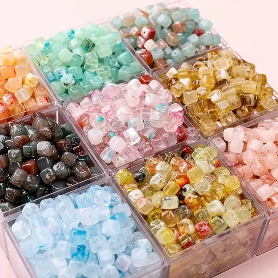 1/5/10/20/50/100pcs 6mm High-Gloss Transparent Two-Tone Square Beads Suitable for DIY Jewelry Making, Phone Charms, Bracelets &