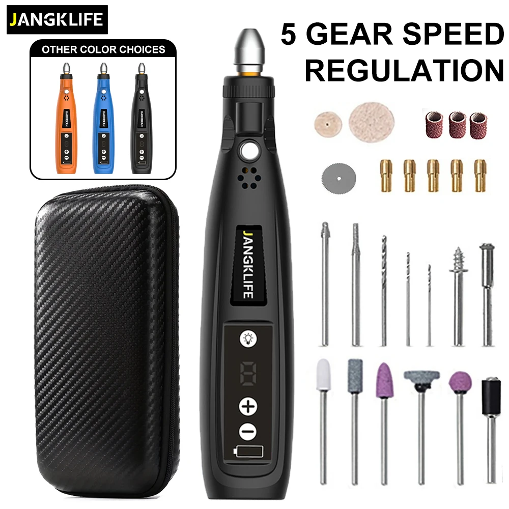

Набор беспроводных роторных инструментов JANGKLIFE с 5 скоростями, USB-зарядкой, для гравировки по дереву, металлу, стеклу, мини-дрель для DIY, изготовления украшений