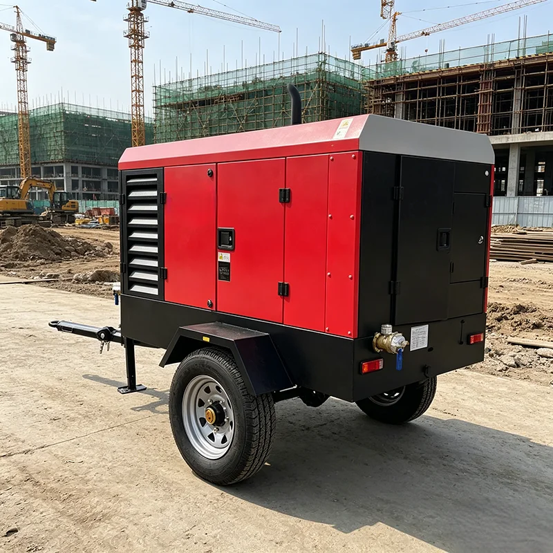 Portable Diesel Air Compressor 185CFM, 7bar 8bar 10bar for Jackhammer & Sandblasting