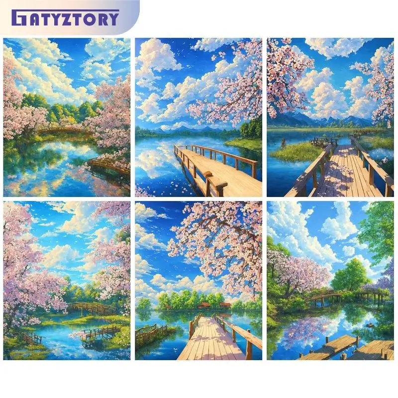 

GATYZTORY DIY Painting By Numbers Paint Kit Spring Landscape Drawing With Numbers Adults Crafts Home Decors For Handiwork