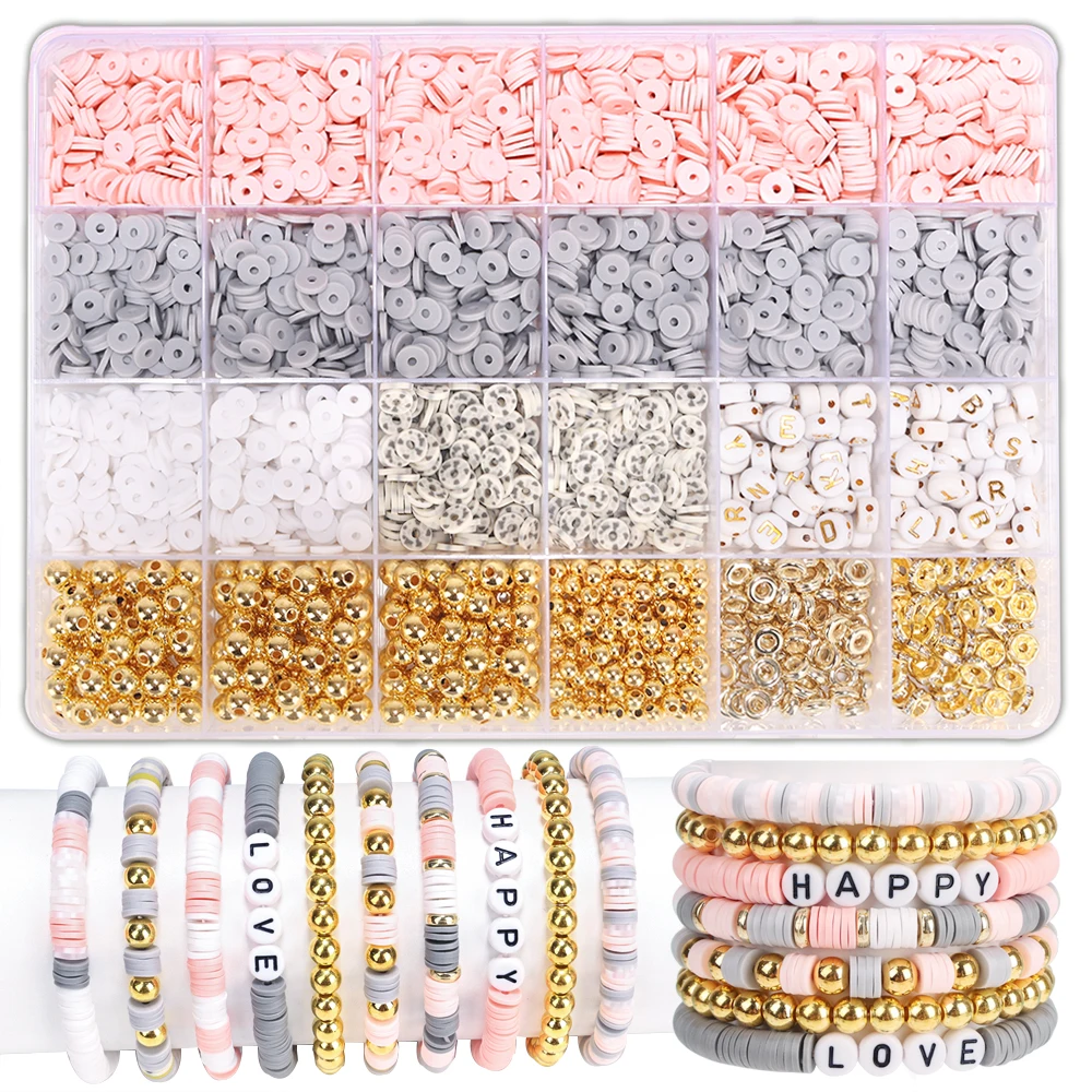 24 dust Grids Clay Beads Bracelet Kit Friendship Bracelet Making Kit for Women Golden Beads  Clay Beads for DIYJewelry