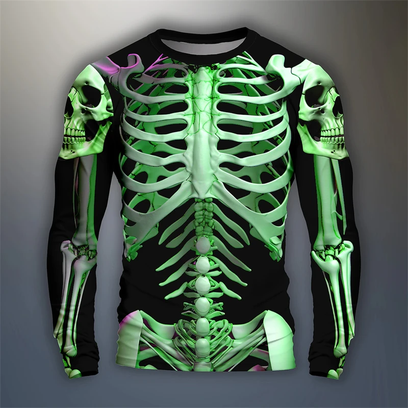 Skull Graphic T-shirt For Men 2024 New Autumn Male Casual 3D Pirnted Funny Tee Shirts Street Hip Hop Boys Long Sleeve Tees Tops