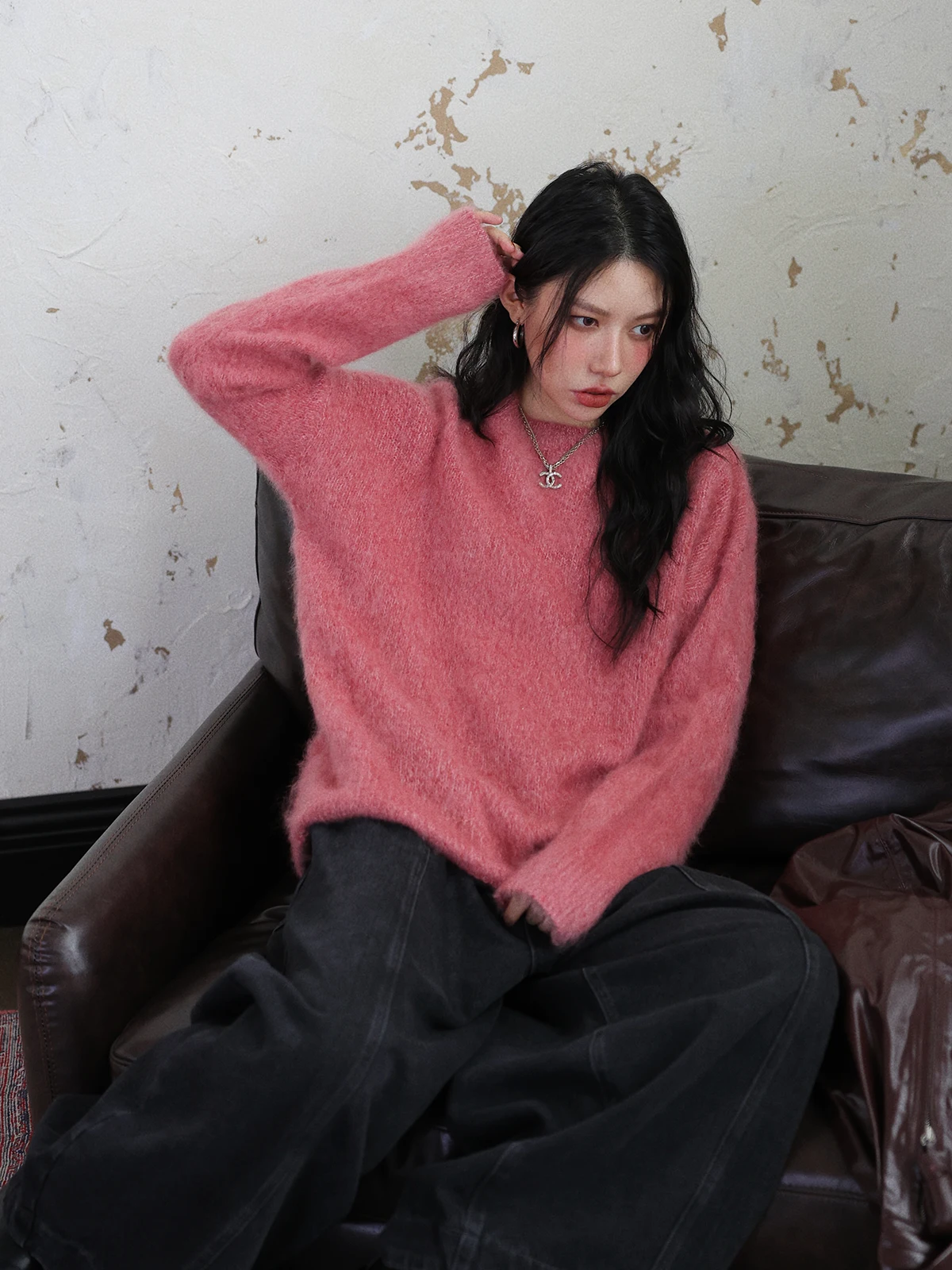 

Женский вязаный свитер DR Dry Rose из утолщенной шерстяной смеси, с круглым вырезом, осенне-зимний, винтажный трикотаж, с длинными рукавами