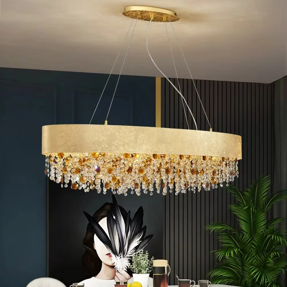 

Modern Crystal Chandelier For Dining Room Gold Hanging Lighting LED Lamp Round Luxury Home Decor Colorful Cristal Kitchen Lustre