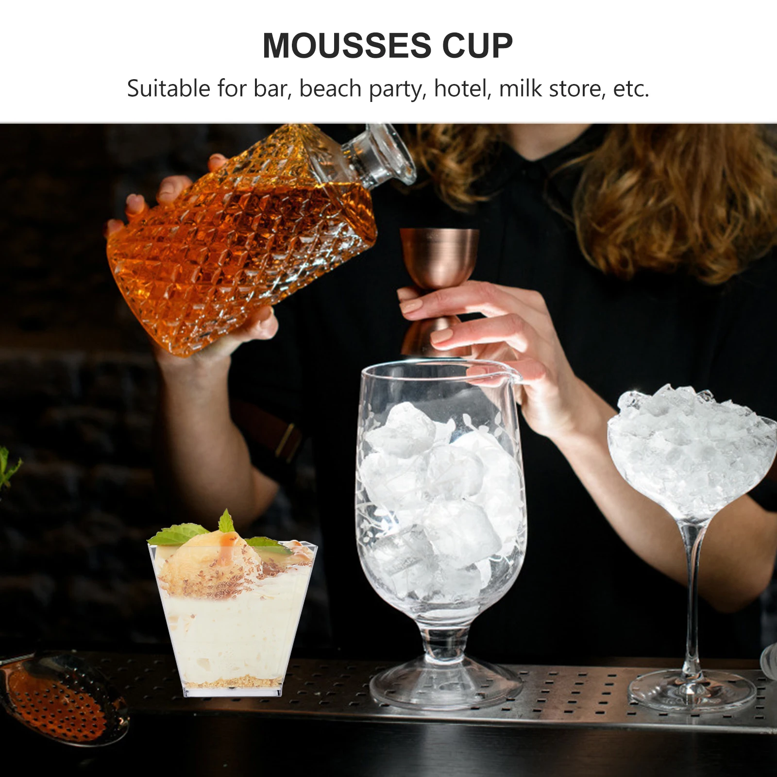 

100pcs Transparent Dessert Cups Jelly Mousse Pudding Yogurt Square Containers Disposable Storage Cups For Party Hotel Beach