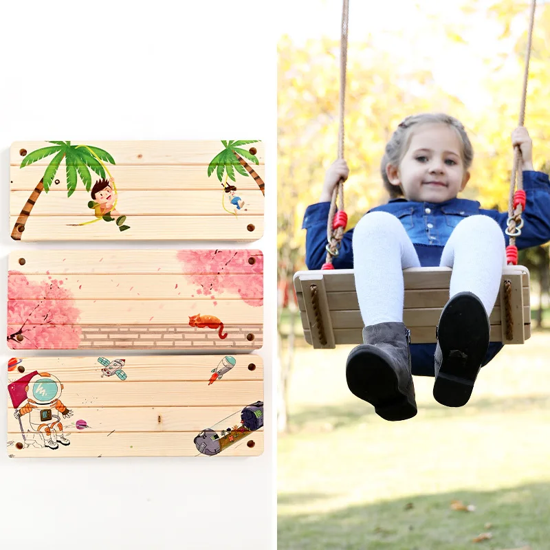 Columpio de madera para niños, juguetes de entretenimiento al aire libre, bebé pintado, cuatro tablas, columpio, entrenamiento de equilibrio, interacción entre padres e hijos