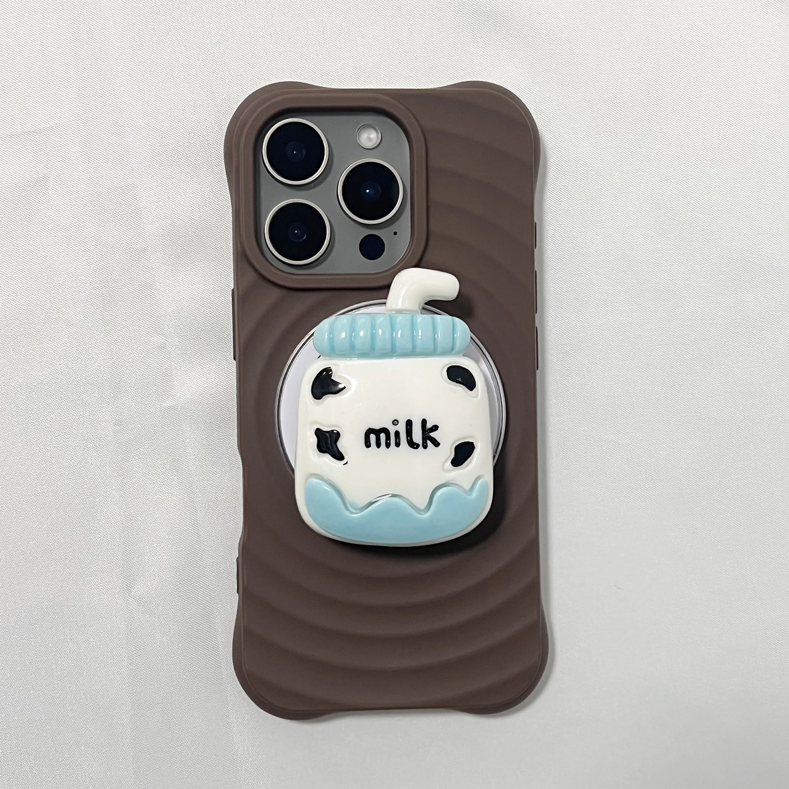 Carino 3D Blu Bianco Bottiglia di Latte Supporto Del Telefono Griptok Supporto Per iPhone 17 16 PM Samsung Grip Tok Presa Staffa Ragazza Regalo
