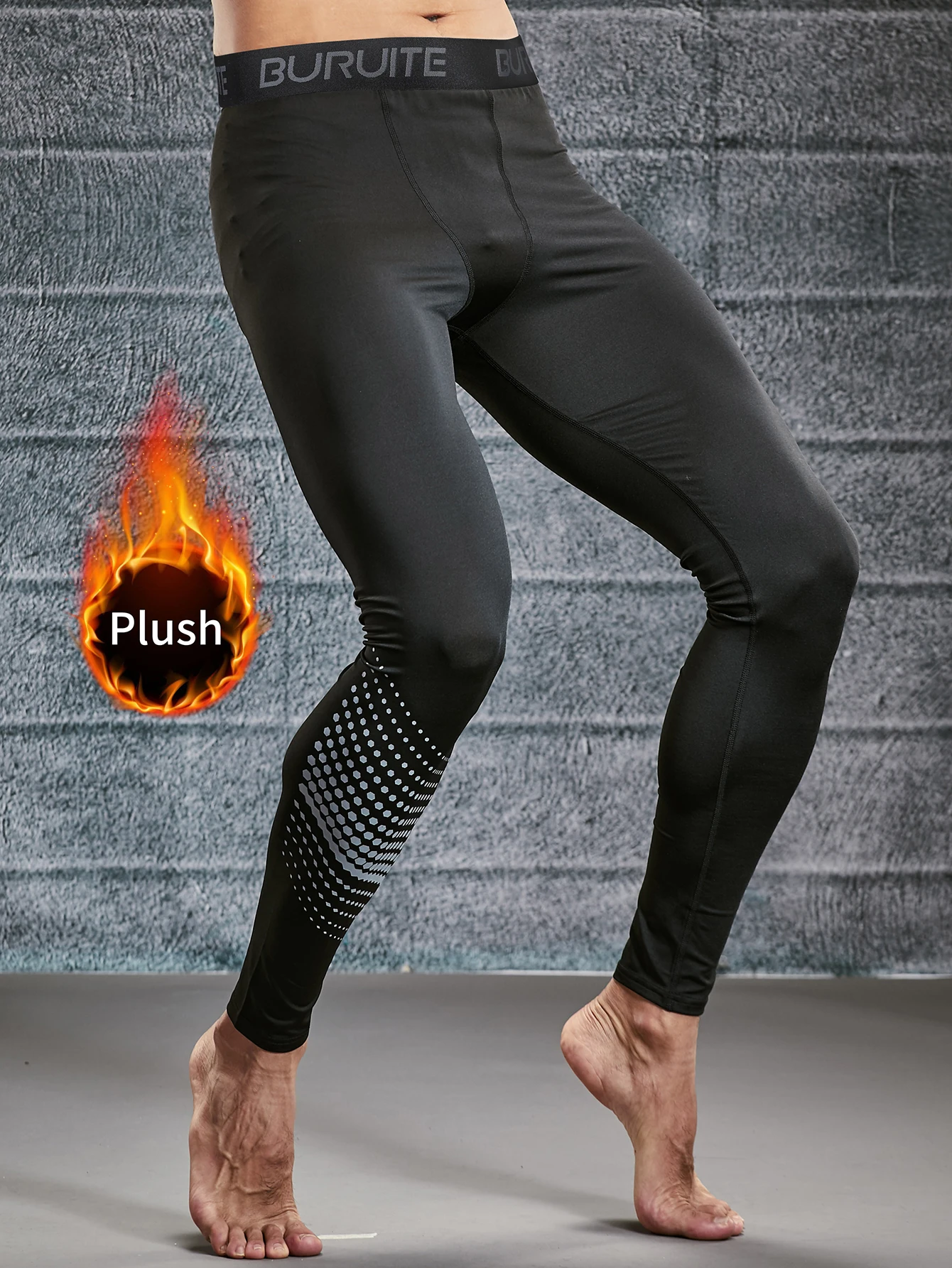 Warm tight leggings men\'s autumn and winter plush running sports suit high stretch compression fitness training autumn trousers