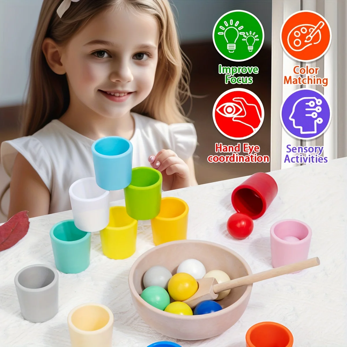 ألعاب مطابقة الألوان على شكل كرة قوس قزح الخشبية، ألعاب مطابقة خشبية لتعلم فرز الألوان والعد، هدايا عيد الميلاد والهالوين