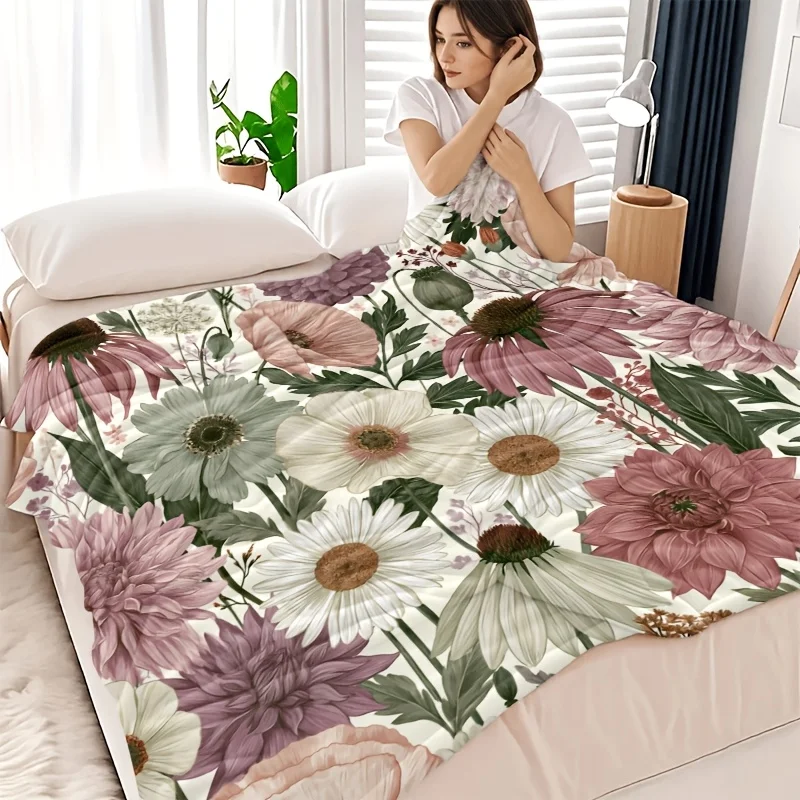 Large Floral Botanical Peony Print Blanket Throw Oversize Decorative Cozy Bedspread for Couch Bedroom 150x200cm