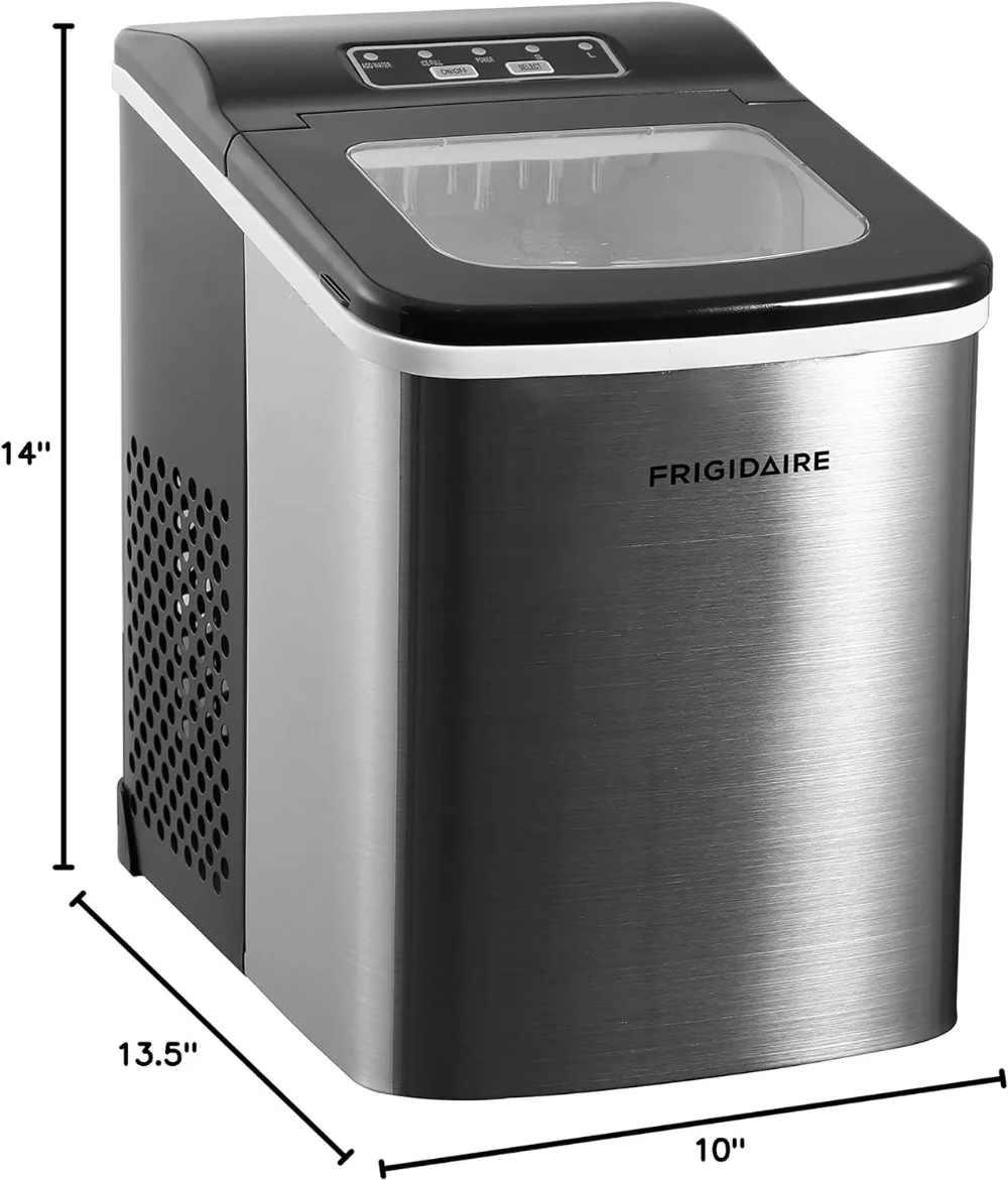 Compact Countertop Ice Maker, Makes 26 Lbs. Of Bullet Shaped Ice Cubes Per Day, Silver Stainless