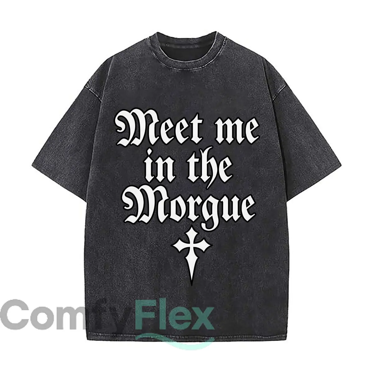 Meet Me In The Morgue Gothic Cross Vintage Distressed Loose Streetwear Tops