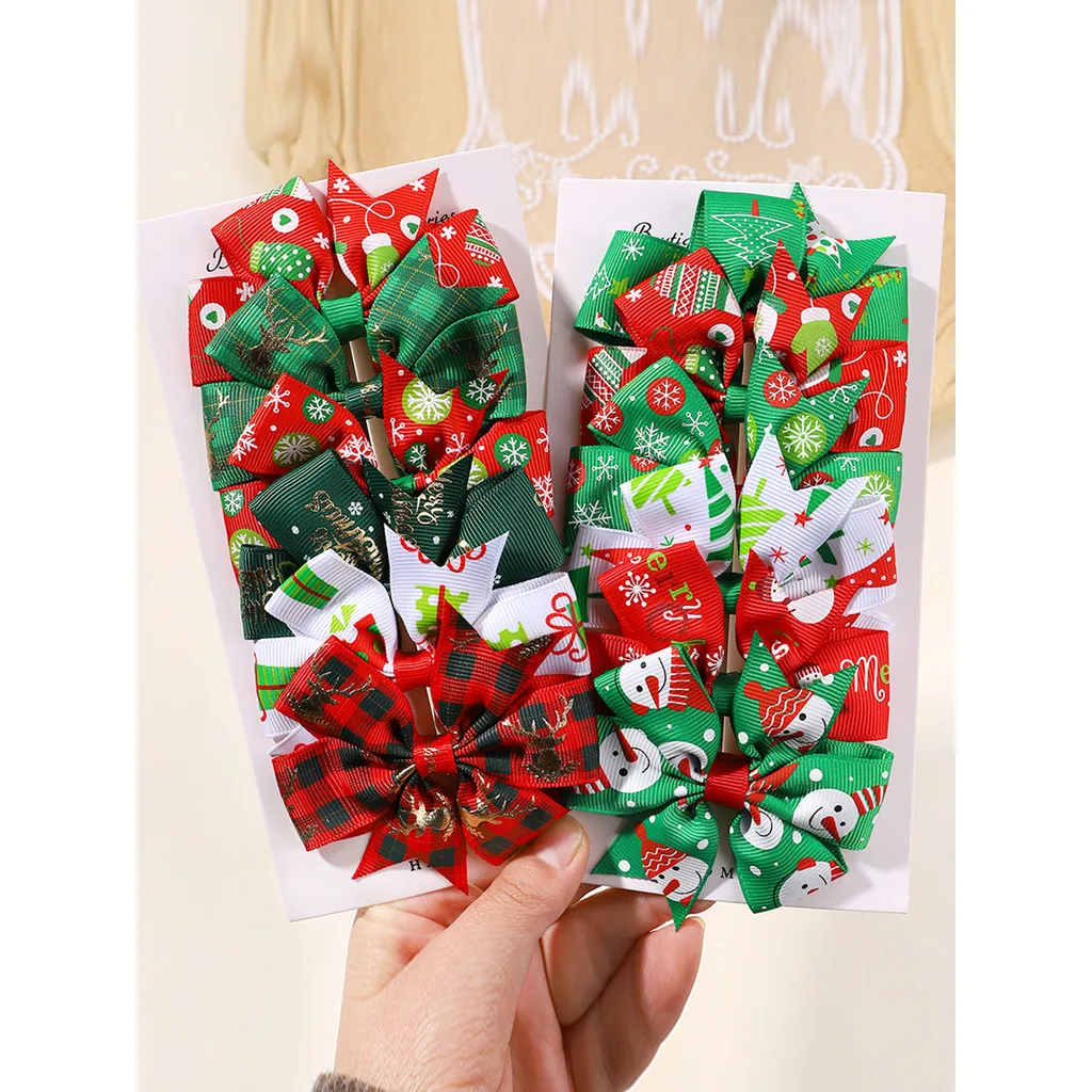 6Pcs Weihnachten Haar Gripes Schöne Cheer Bogen Festivel Haar Clip Boutique Kinder Weihnachten Drucken Schneeflocken Kopfschmuck