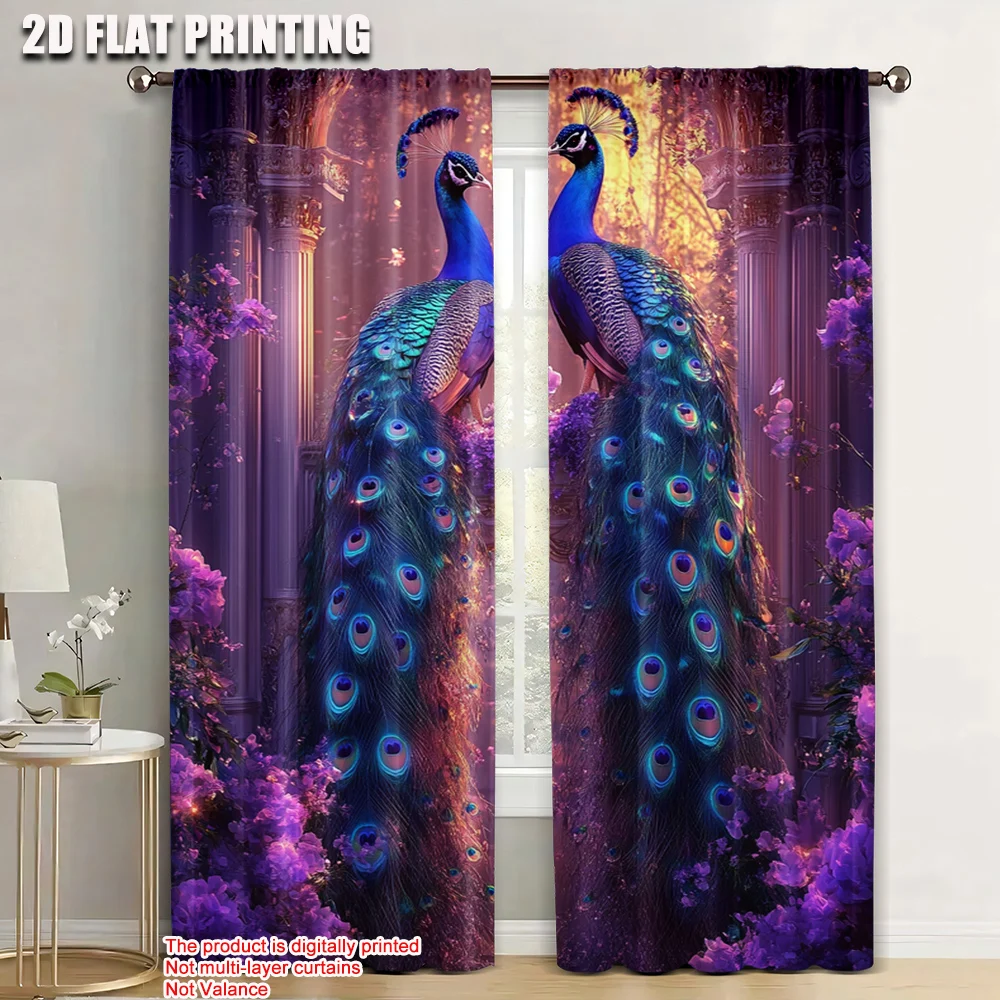 

2pc, Scene Curtains peacock Versatile Durable Polyester,Without Electricity Festive Wall Decor for Daily home decoration