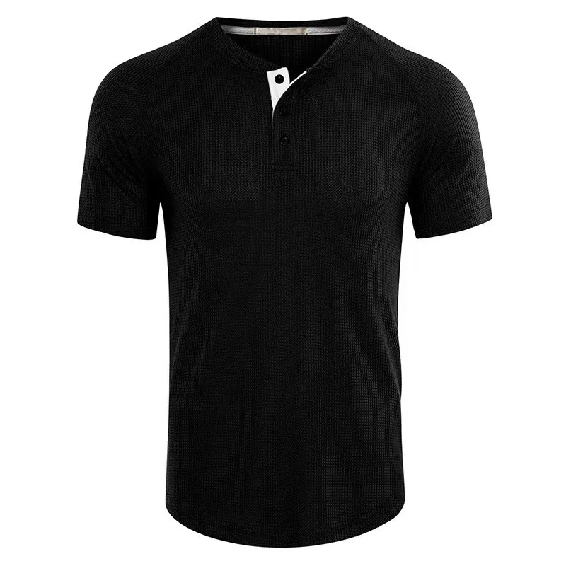 T-shirt Polo Summer Men\'s Short-sleeved T-shirt Europe And The United States Plus Size Men\'s Summer Waffle Top Henry T-shirt