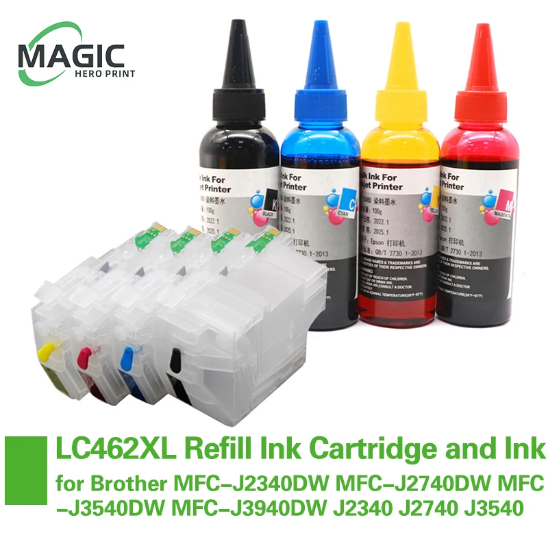 LC462XL Refill Ink Cartridge With Chip and Ink for Brother MFC-J2340DW MFC-J2740DW MFC-J3540DW MFC-J3940DW J2340 J2740 J3540