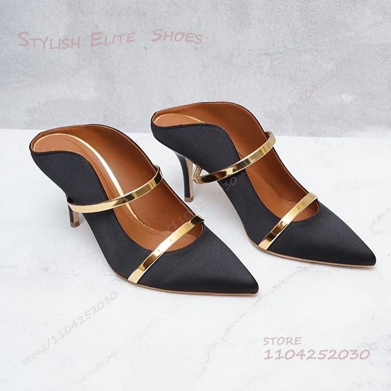 

Dark Green Silk Gold Strap Slippers Girls Stilettos Nude Skin Light Color Sandal Summer Casual Women Wine Red Leather Satin Shoe