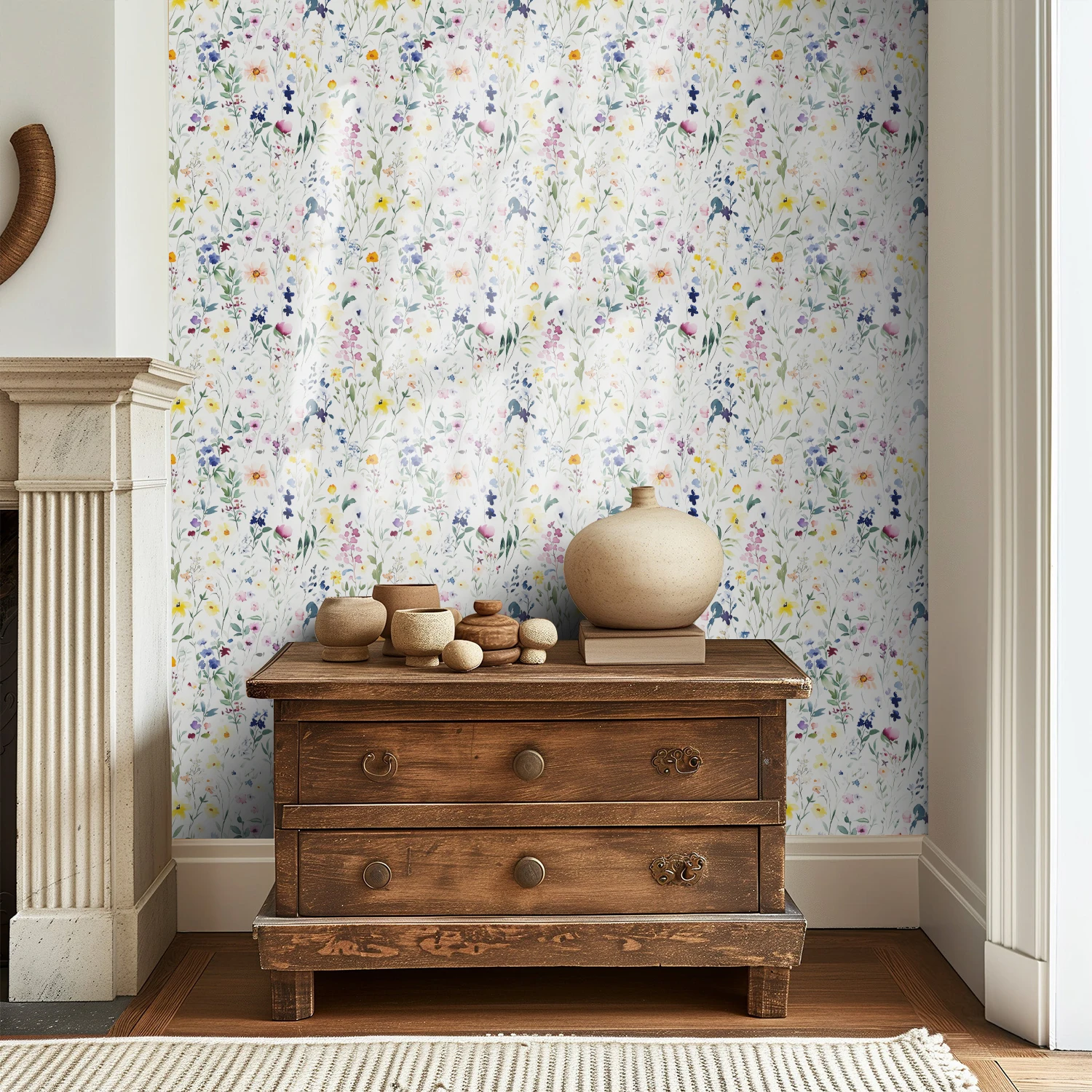 

Retro flower self-adhesive wallpaper, detachable waterproof wall sticker, suitable for living room home decoration stickers