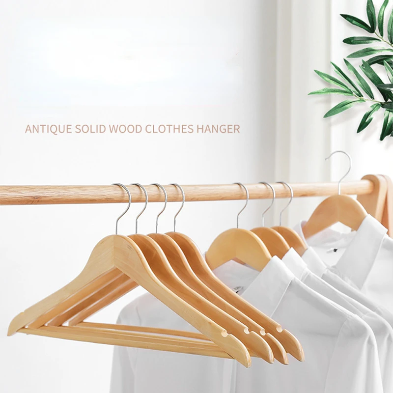 5pcs Stylish and Sturdy Wood Clothes Hanger - Non-Slip, Space-saving Design for Closet and Wardrobe