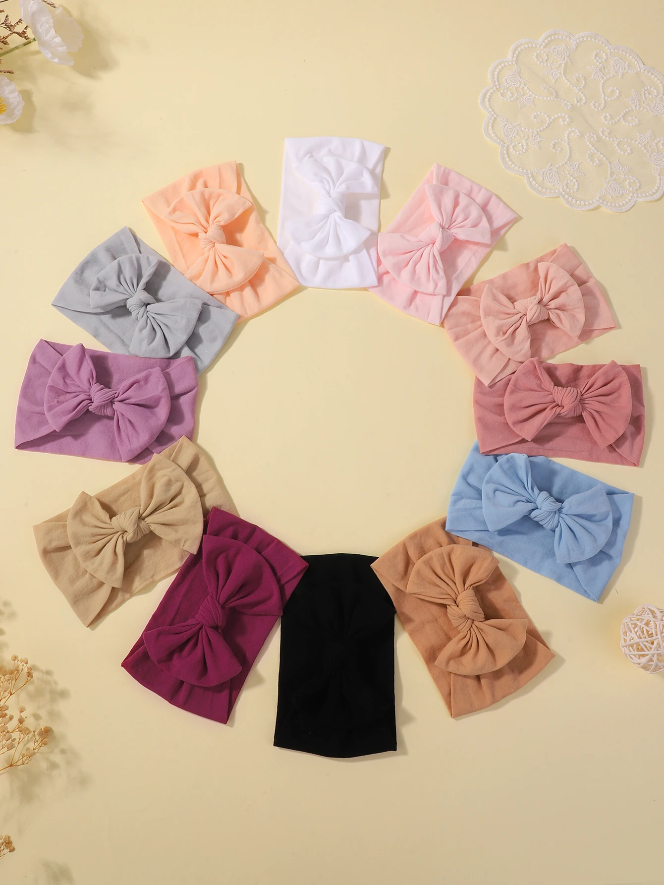 

12Pcs Autumn Solid Color Bows Headband for Baby 3.5inch Bowknot Casual Headties Soft Nylon Protect Headdress Hair Accessories