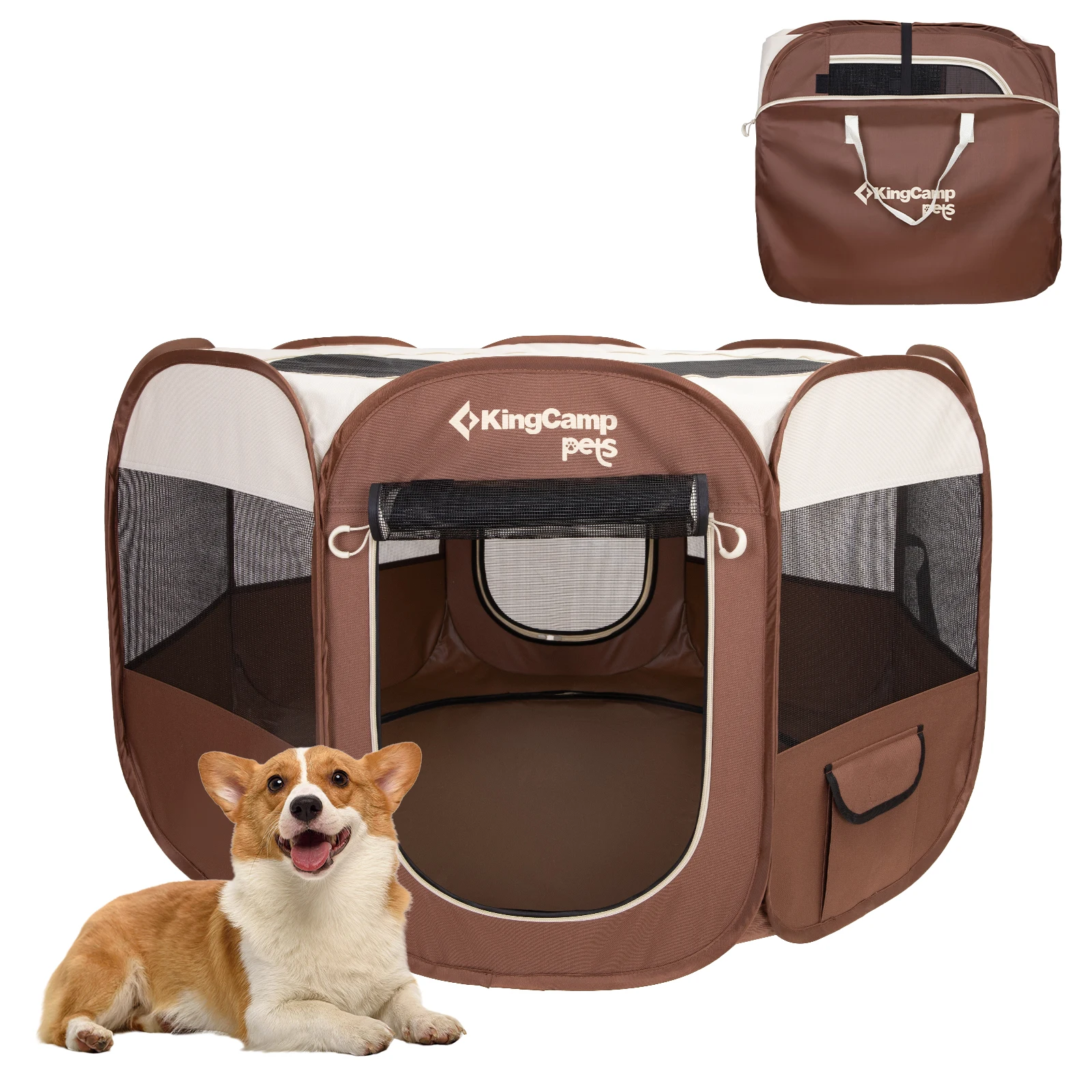 KingCamp Portable Dog Playpen Cat Tent, Pet Playground Kennel Foldable Indoor Outdoor Zippered Dog Tent