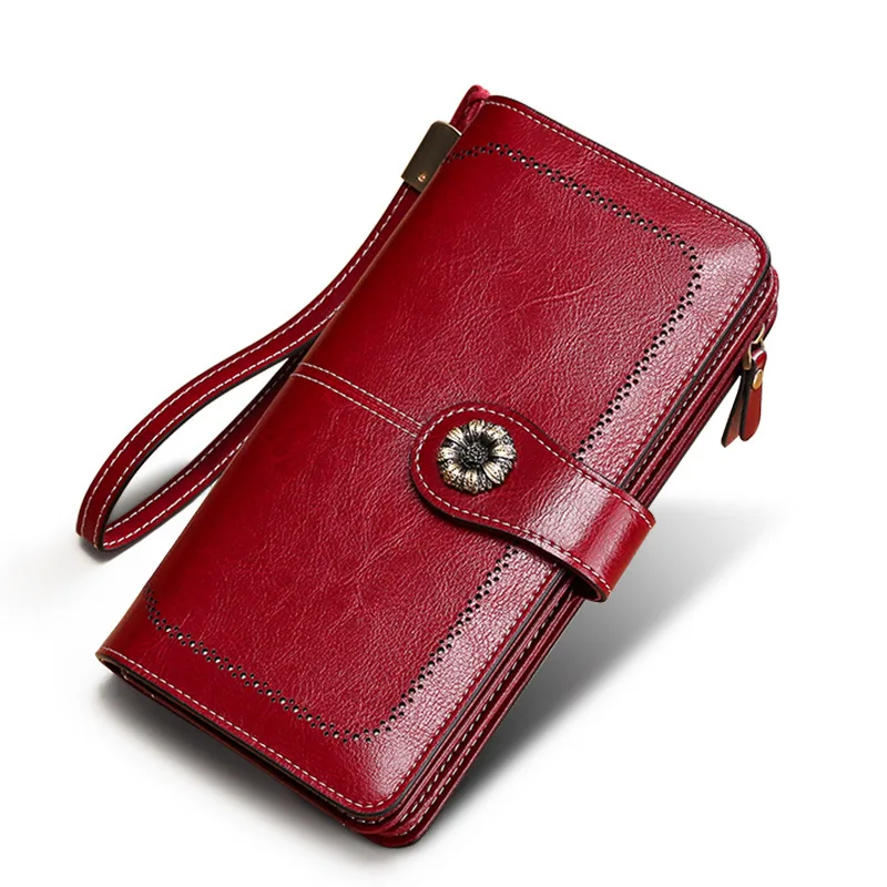 Card Holder Split Leather Wallet Women RFID Long Ladies Cow Leather Purse Large Capacity Female Wallets Big Cowhide Phone Bag