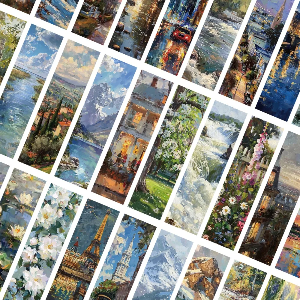 30Pcs Oil Relief Paintings Landscapes Bookmarks Art Manuals Decorative High Aesthetic Value Student Reading Records Book Folders