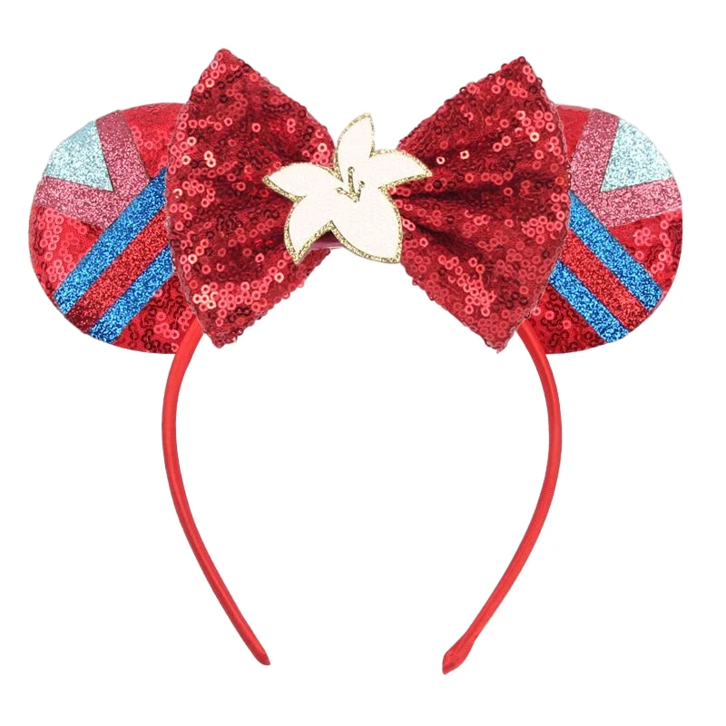 Niedliches Mulan-Haarband Mädchen Cartoon Anime Kleidung Ohren-Stirnband Kinder Magnolienblüten Pailletten Schleife Haaraccessoires Damen Karneval – Detail 7