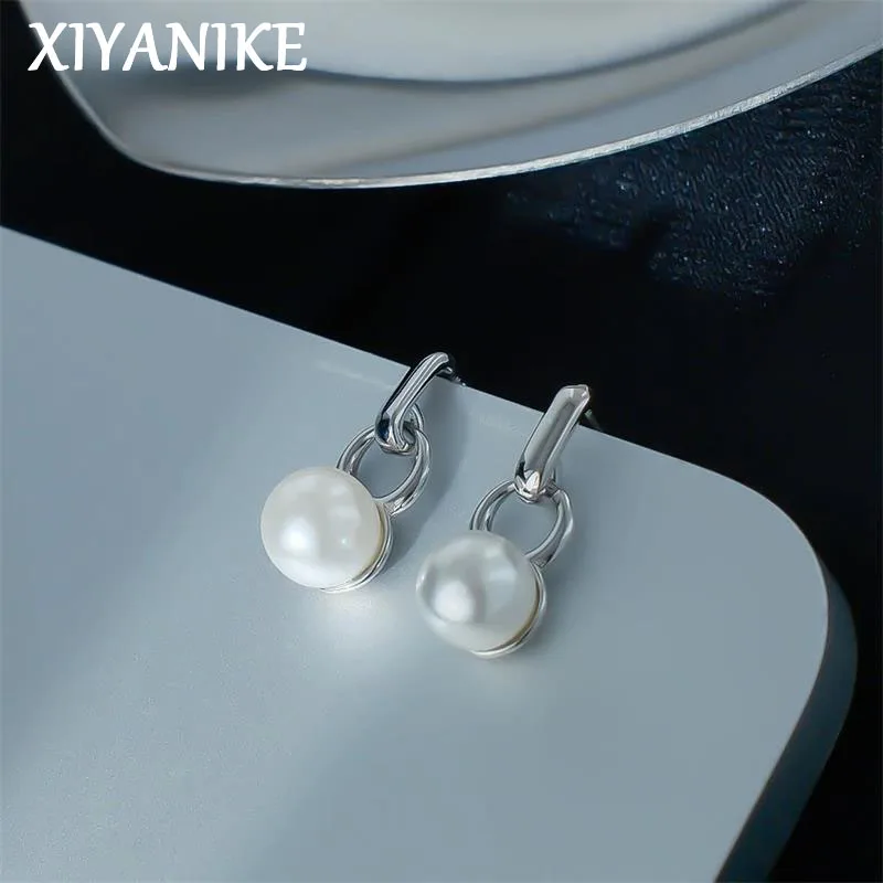 

XIYANIKE Elegant Pearl Pendant Stud Piercing Earrings For Women French Fashion New Jewelry Gift Party Wedding серьги