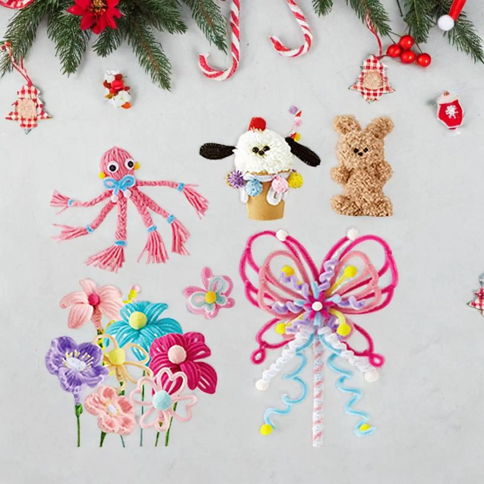 Christmas Arts Crafts Supplies Kit Sticks Children Educational Toy for Christmas Decorations Bouquet Making Crafts Birthday