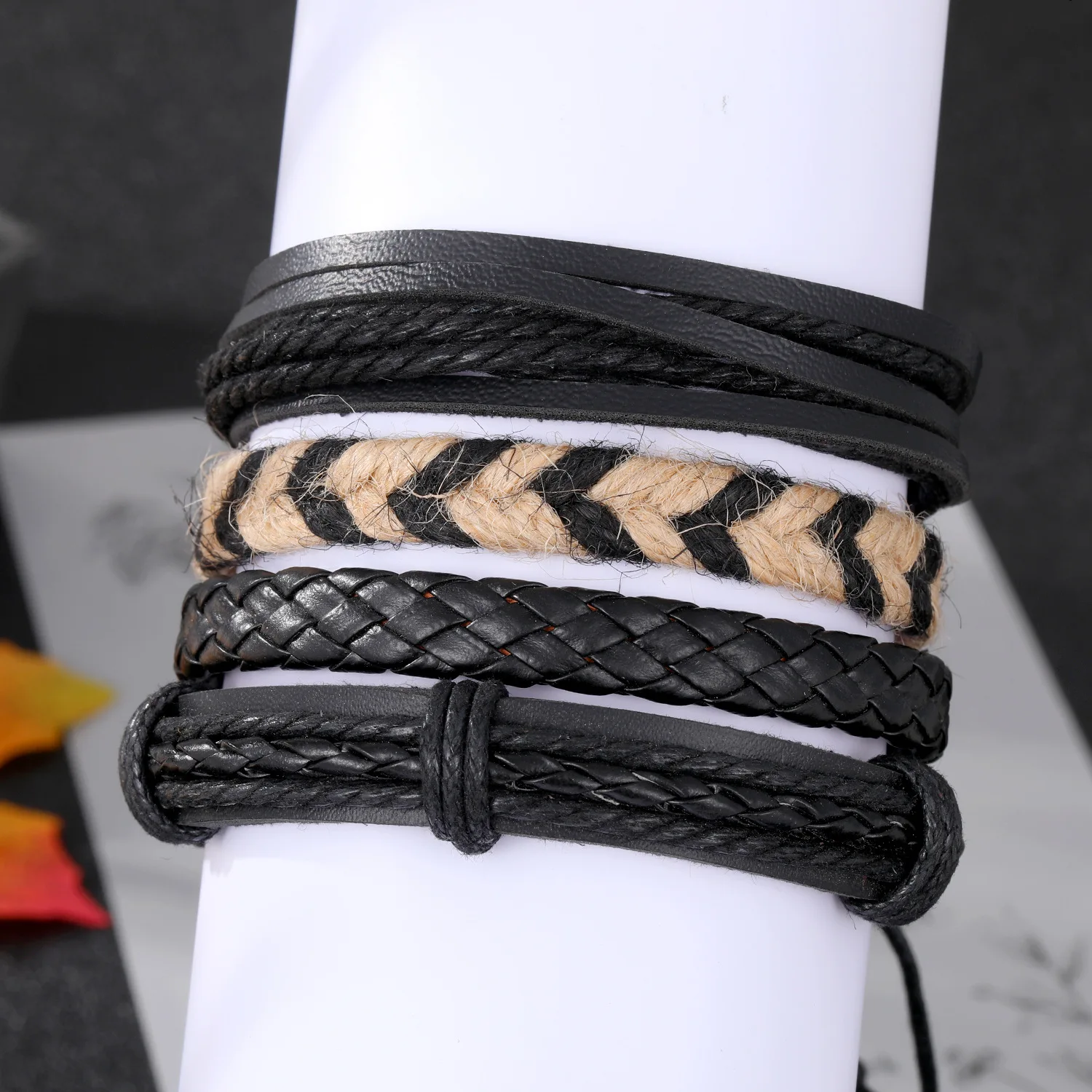 Bohemian Herren-Mehrschicht-Armband-Set Vintage PU-Leder-Armband-Set Hip-Hop-Schmuck Trendige Accessoires – Detail 2