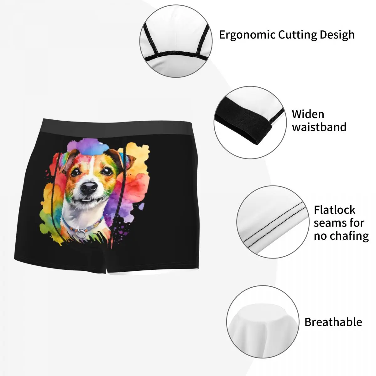 복서 팬티 반바지 잭 러셀 테리어 수채화 초상화 팬티 남성용 부드러운 속옷 남자 남자친구 선물