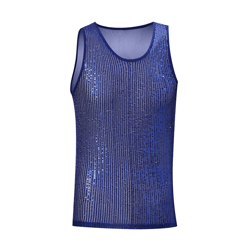 Herren T-Shirts und Polos Pailletten-Tanktop Glitzernde Weste Rundhals-Party-Nachtclub-Festival-Bühnen-Performance-T-Shirt Crop-Tops 2026 – Detail 6
